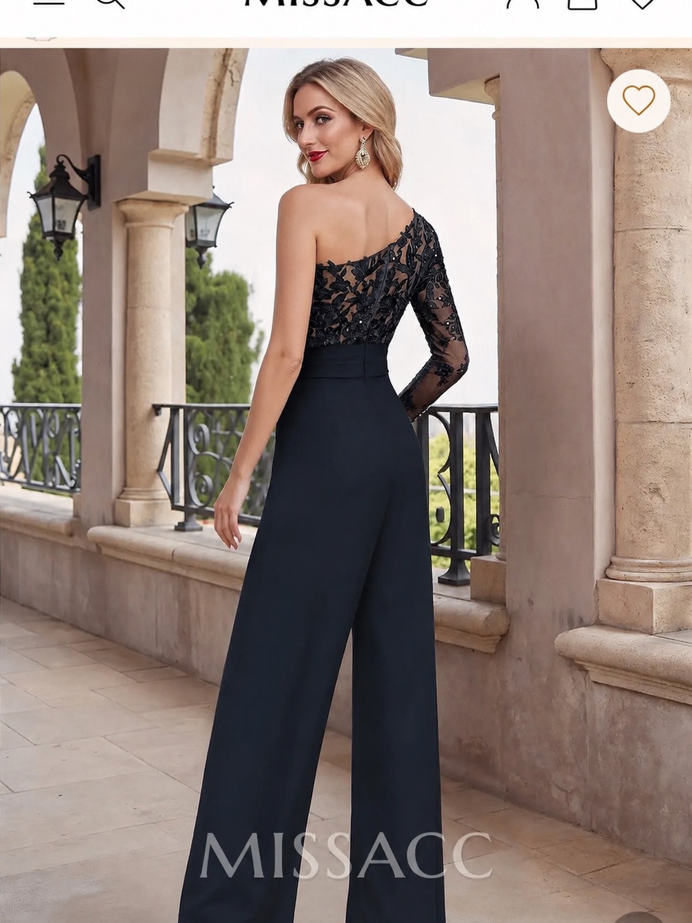 One-Shoulder Steel Gray Lace Jumpsuit - Picture 2 of 2